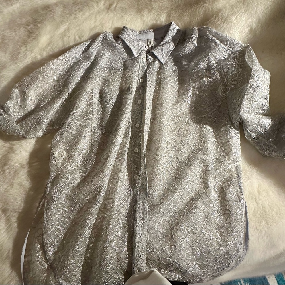Anthropologie Light Gray Lace Shirt